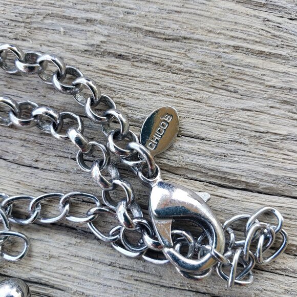 Chico's Long Silvertone Necklace with Chunky Stones - Picture 2 of 5